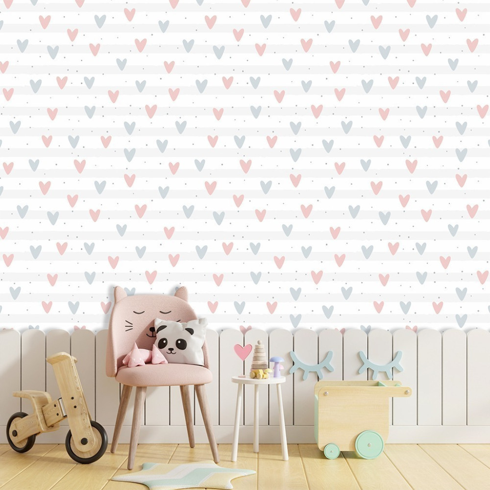 Papel De Parede Personalizado Coraçoes Cinza e Rosa Papel De Parede Personalizado Coraçoes Cinza e Rosa