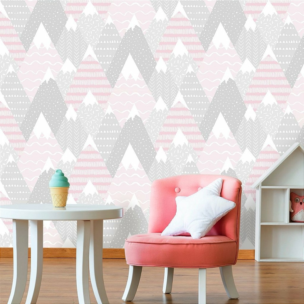 Papel de Parede Montanhas Baby Rosa e Cinza Papel de Parede Montanhas Baby Rosa e Cinza