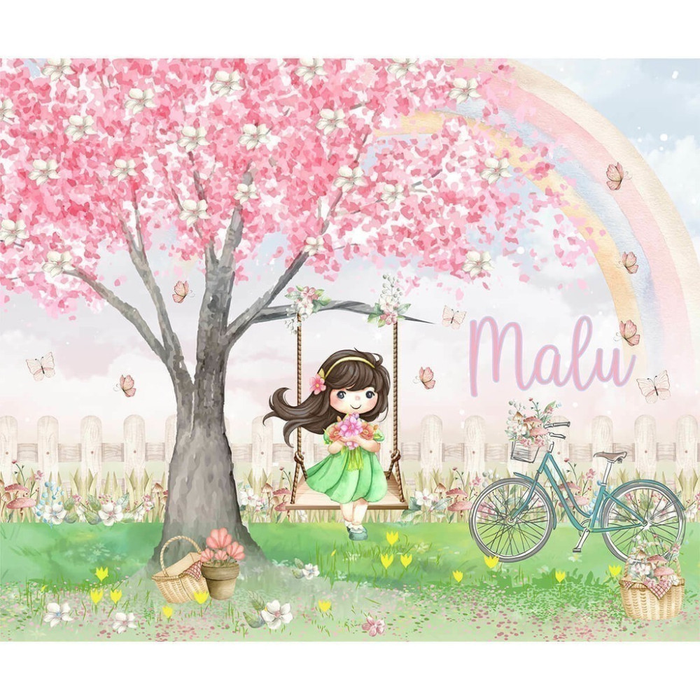 Papel De Parede Personalizado Menina No Balanço Do Ipê Rosa