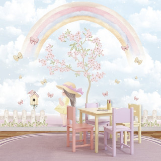 Papel De Parede Personalizado Menina No Céu Encantado Aquarela