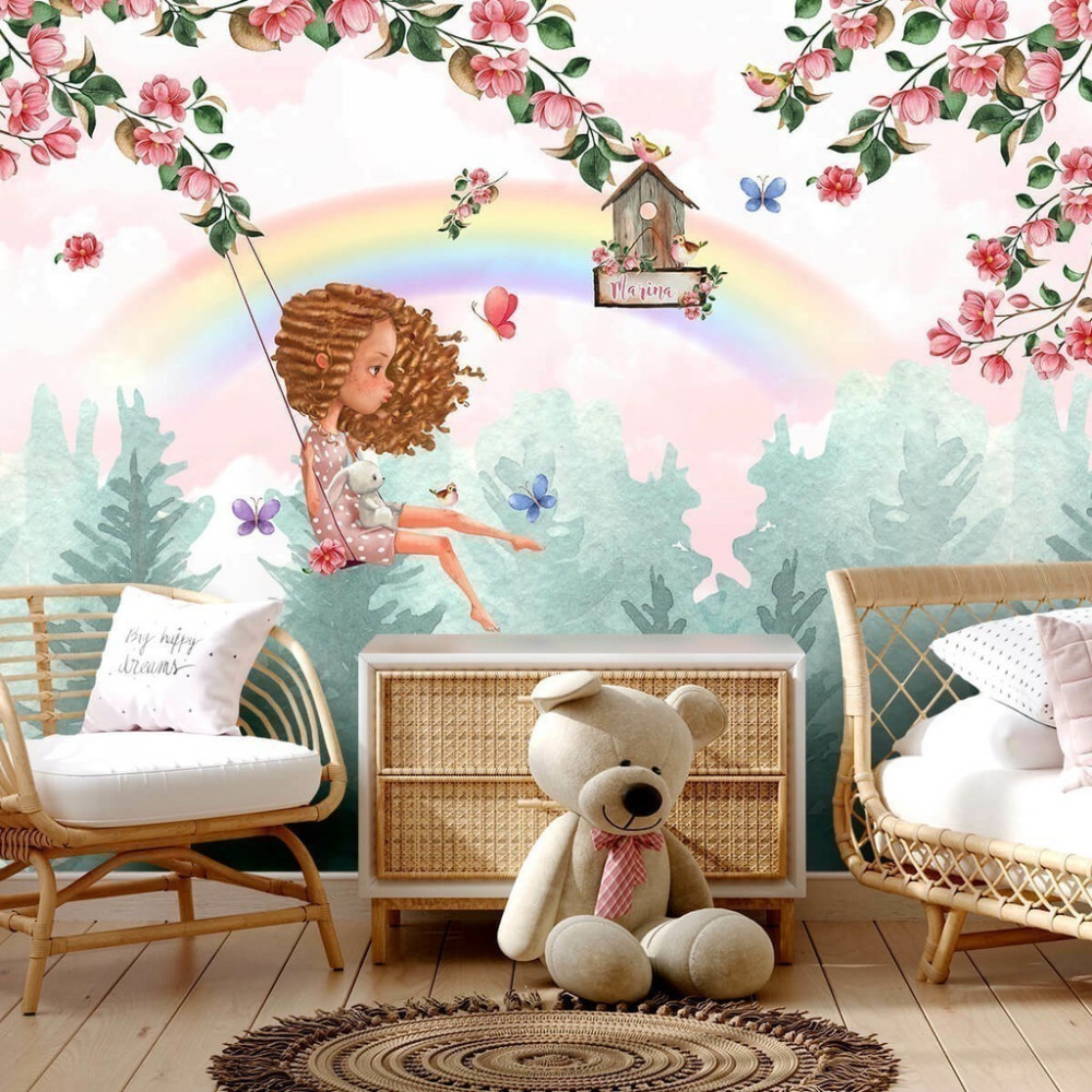 Papel De Parede Personalizado Balanço Floral Aquarela Papel De Parede Personalizado Balanço Floral Aquarela