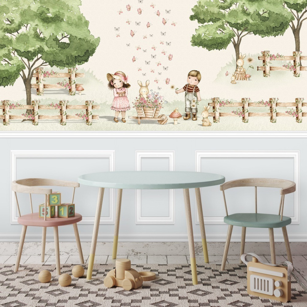 Papel De Parede Personalizado Amiguinhos Na Fazendinha Com Rodameio