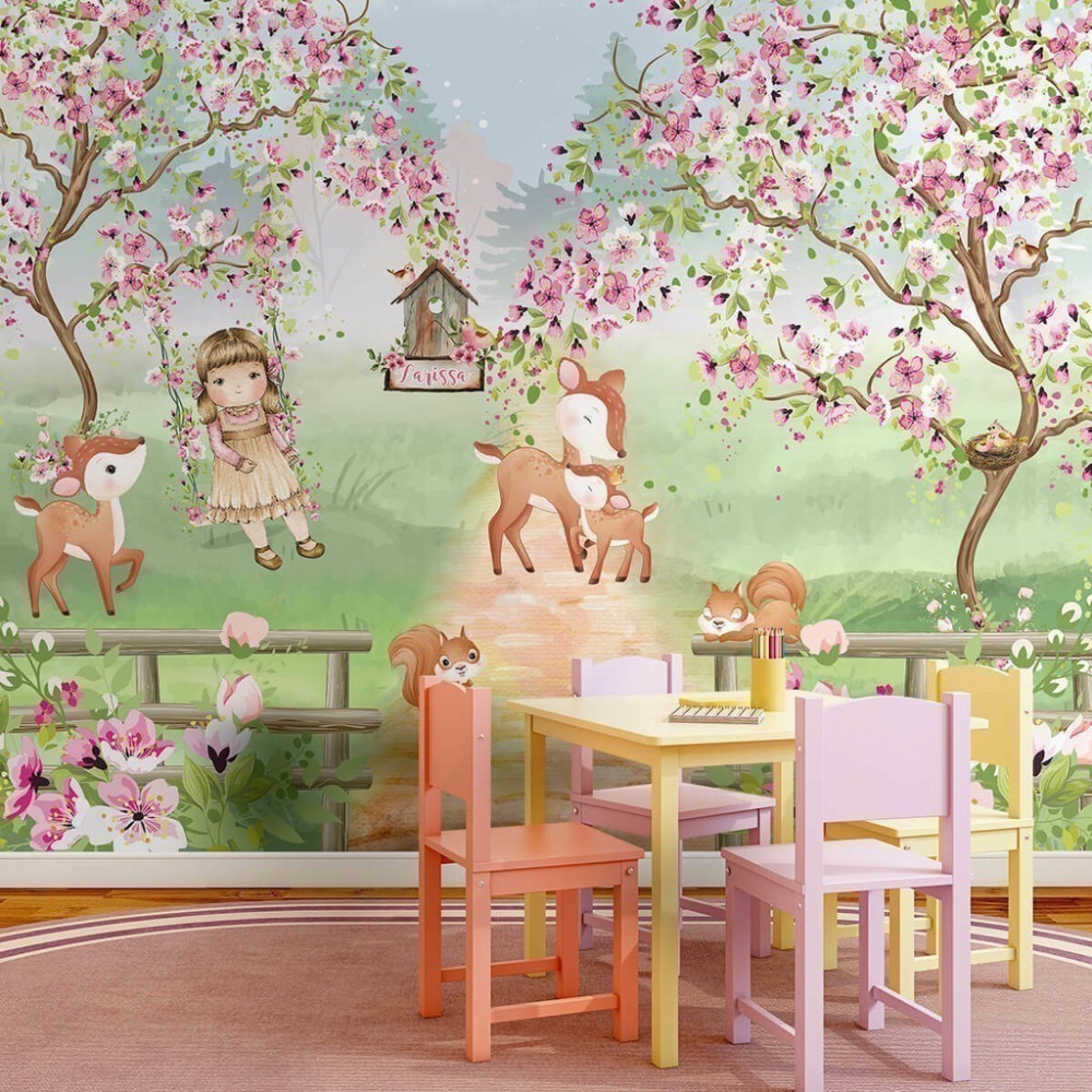 Papel De Parede Personalizado Menina No Bosque Encantado