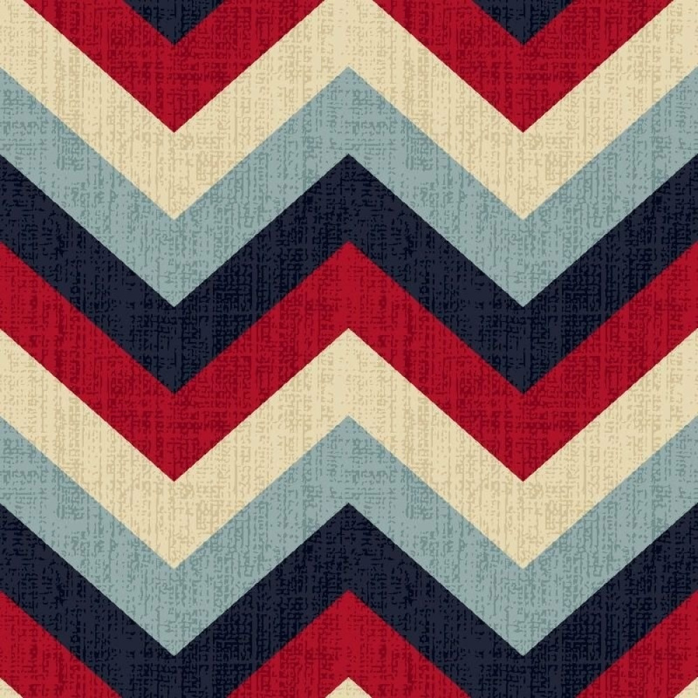 Papel de Parede Chevron Bege, Azul e Vermelho