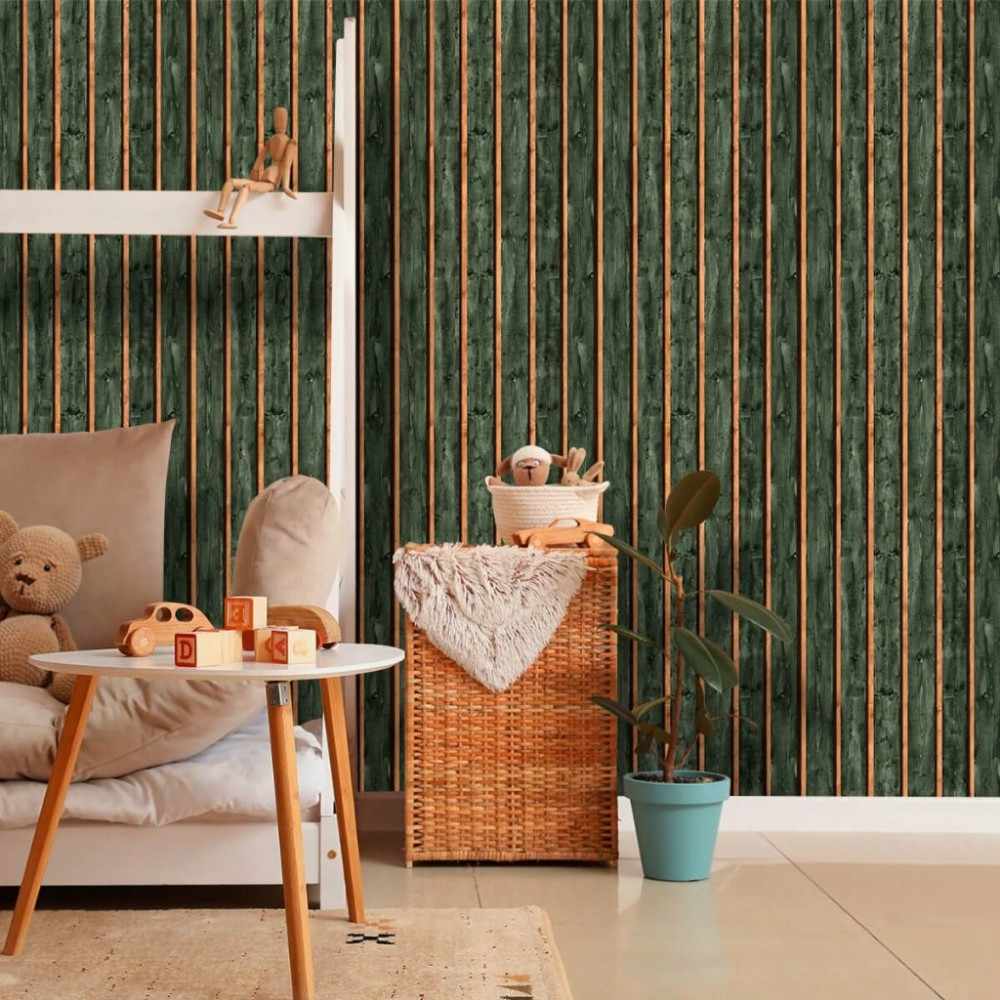 Papel De Parede Madeira Ripado Verde Oliva