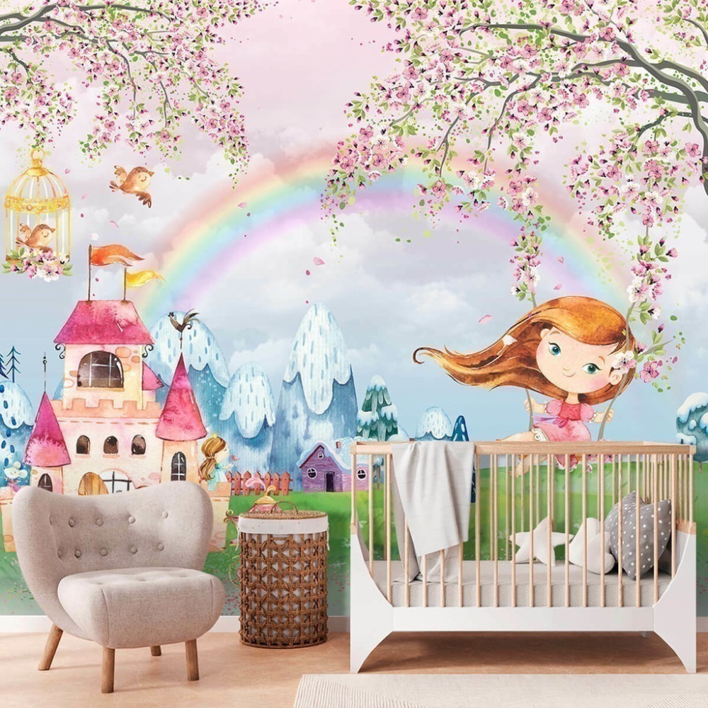 Papel De Parede Personalizado Menina Na Cadeira De Balanço Papel De Parede Personalizado Menina Na Cadeira De Balanço