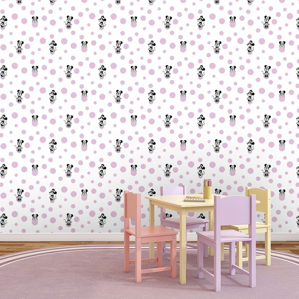 Papel De Parede Personalizado Minnie Com Bolinhas Rosa
