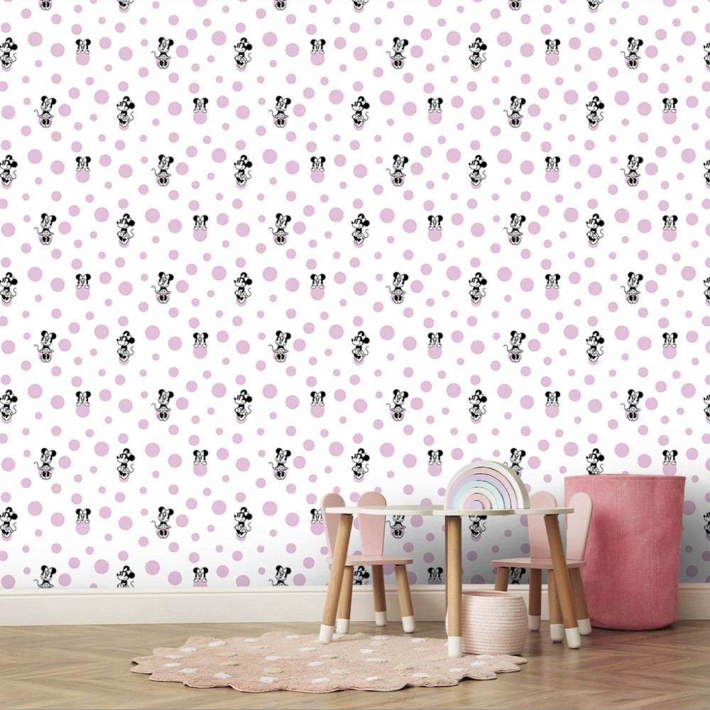 Papel De Parede Personalizado Minnie Com Bolinhas Rosa