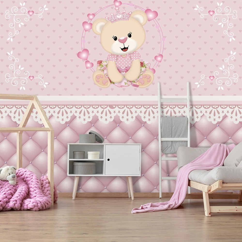 Papel De Parede Personalizado Ursinha Princesa All Pink