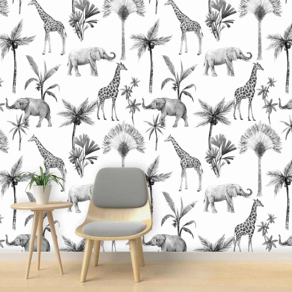 Papel De Parede Personalizado Safári P&B