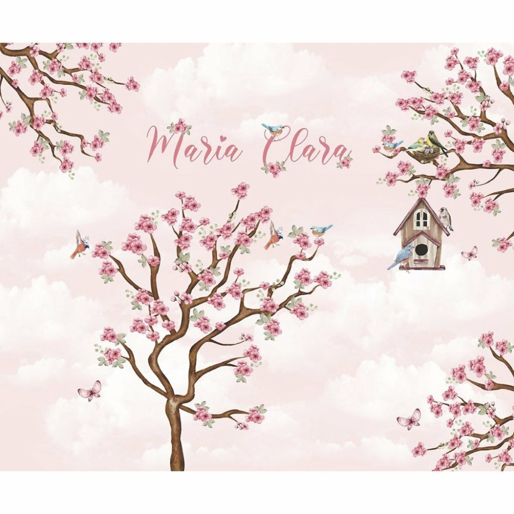 Papel De Parede Personalizado Árvores Secas Com Flores Rosas