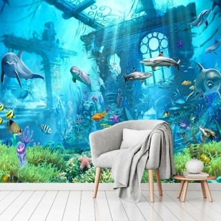 Papel de Parede Personalizado Fundo do Mar Navio Abandonado