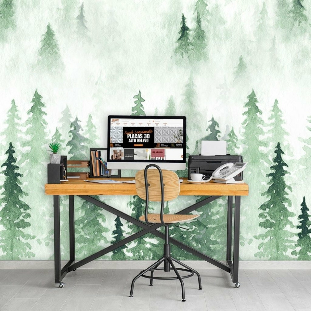 Papel De Parede Personalizado Pinheiros Aquarela