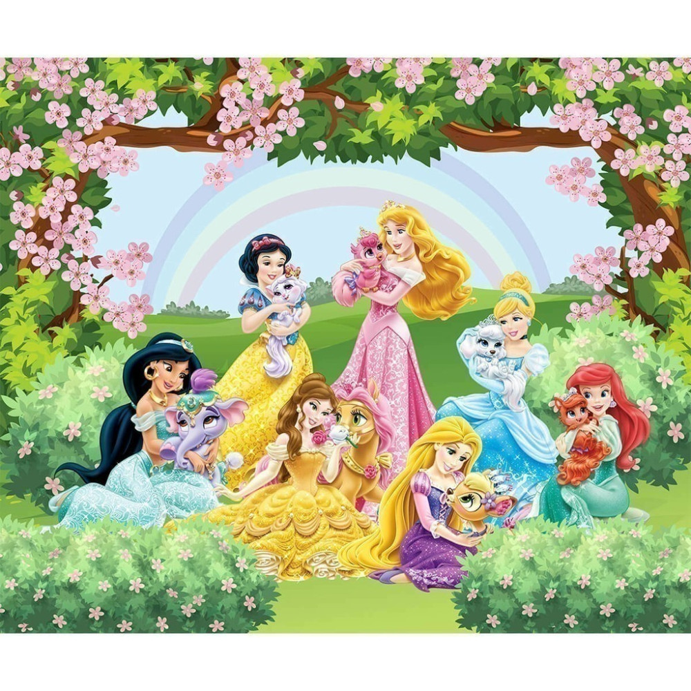 Papel De Parede Personalizado Princesas e os Animais no Bosque do Castelo