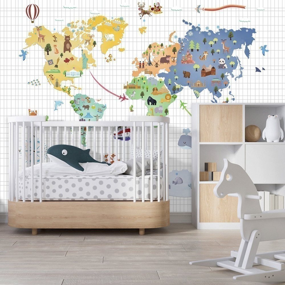 Papel De Parede Personalizado Mapa Mundi Com Fundo Quadriculado