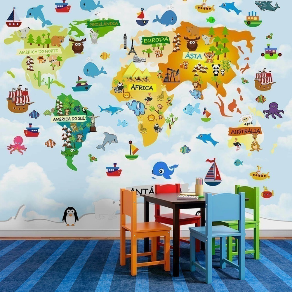 Papel De Parede Personalizado Mapa Múndi Colors