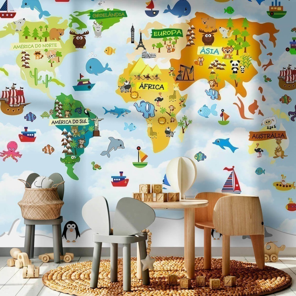 Papel De Parede Personalizado Mapa Múndi Colors