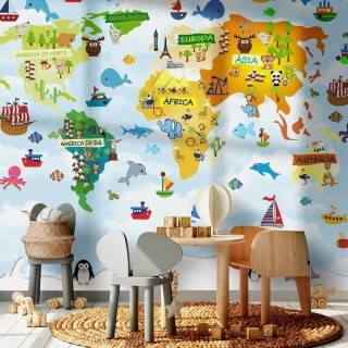 Papel De Parede Personalizado Mapa Múndi Colors