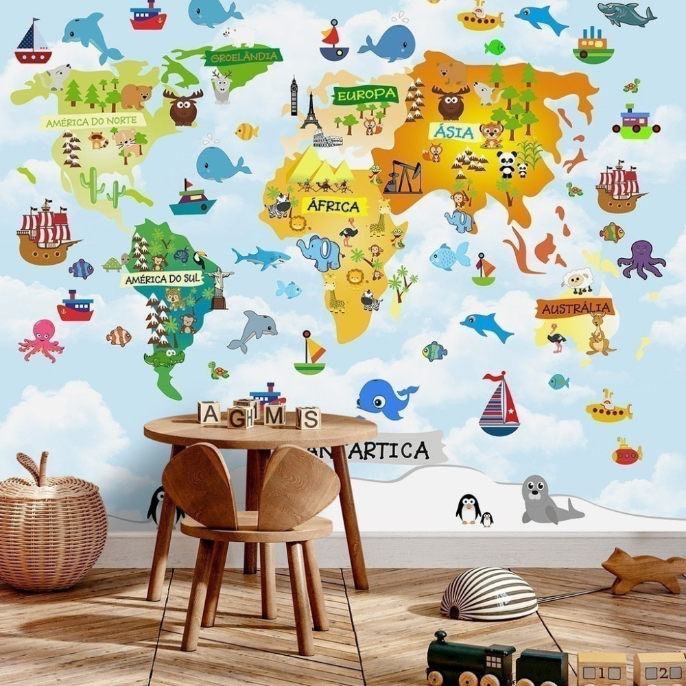 Papel De Parede Personalizado Mapa Múndi Colors
