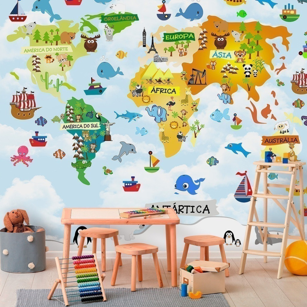 Papel De Parede Personalizado Mapa Múndi Colors