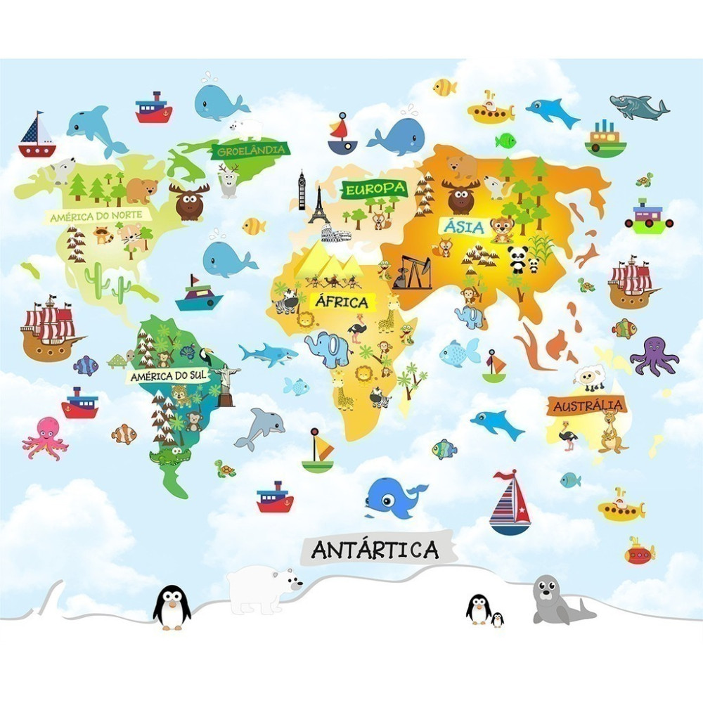 Papel De Parede Personalizado Mapa Múndi Colors