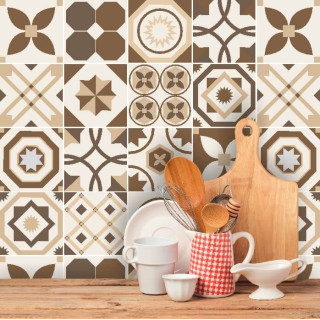 Adesivo de Azulejo Hidráulico em Tons de Bege e Marrom