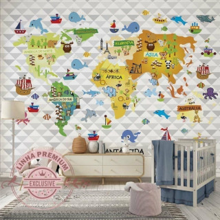 Papel De Parede Personalizado Mapa Múndi Fundo Triangular