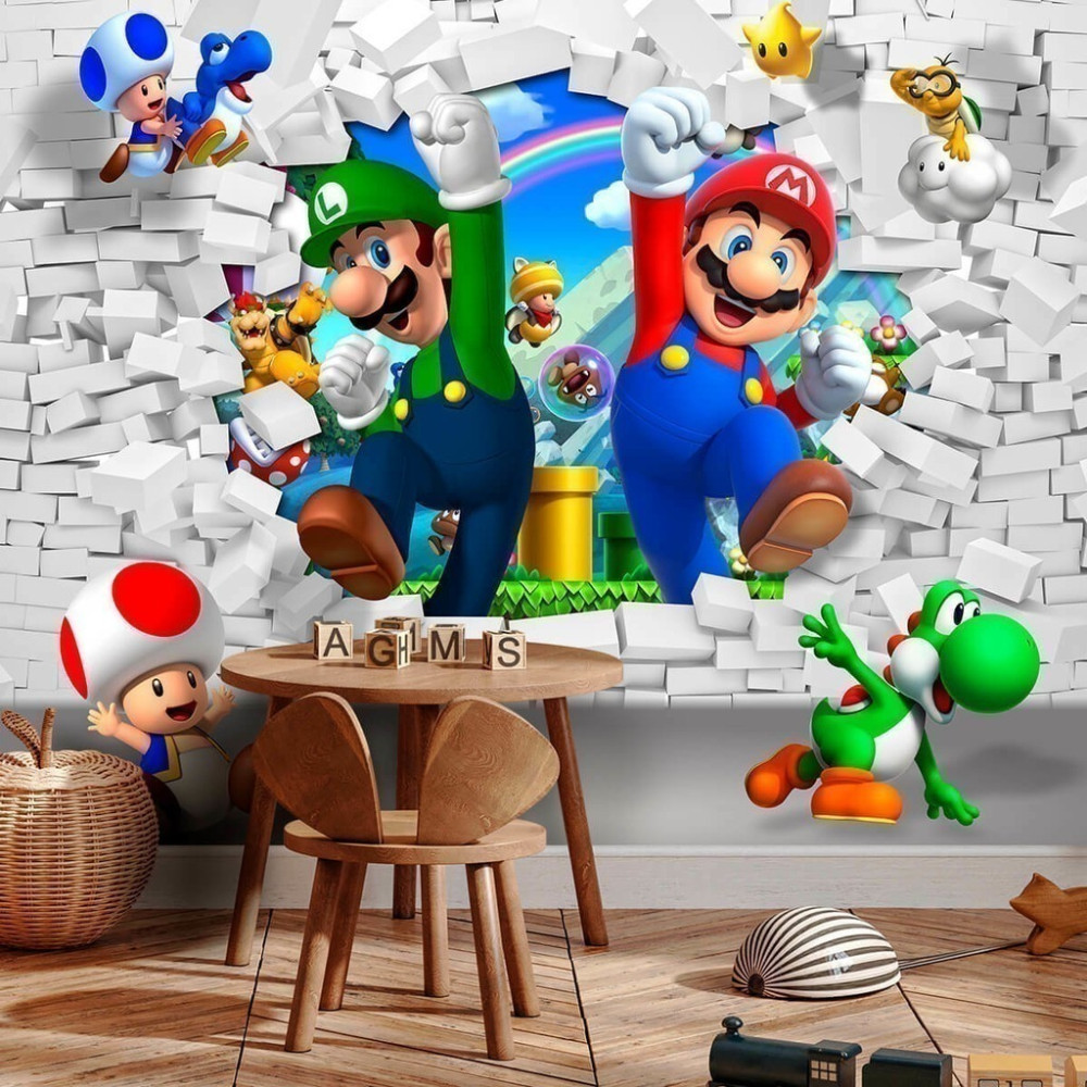 Papel De Parede Personalizado Mario E Luigi Buraco 3D