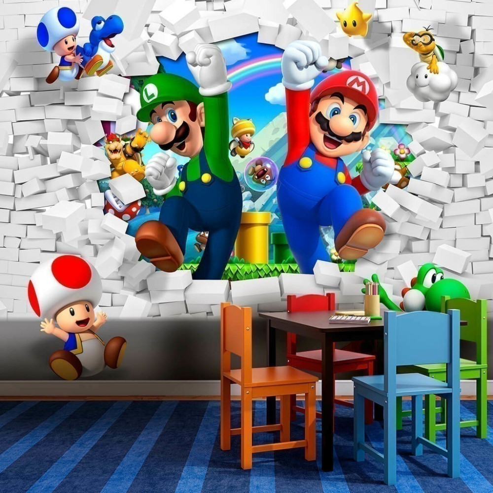 Papel De Parede Personalizado Mario E Luigi Buraco 3D