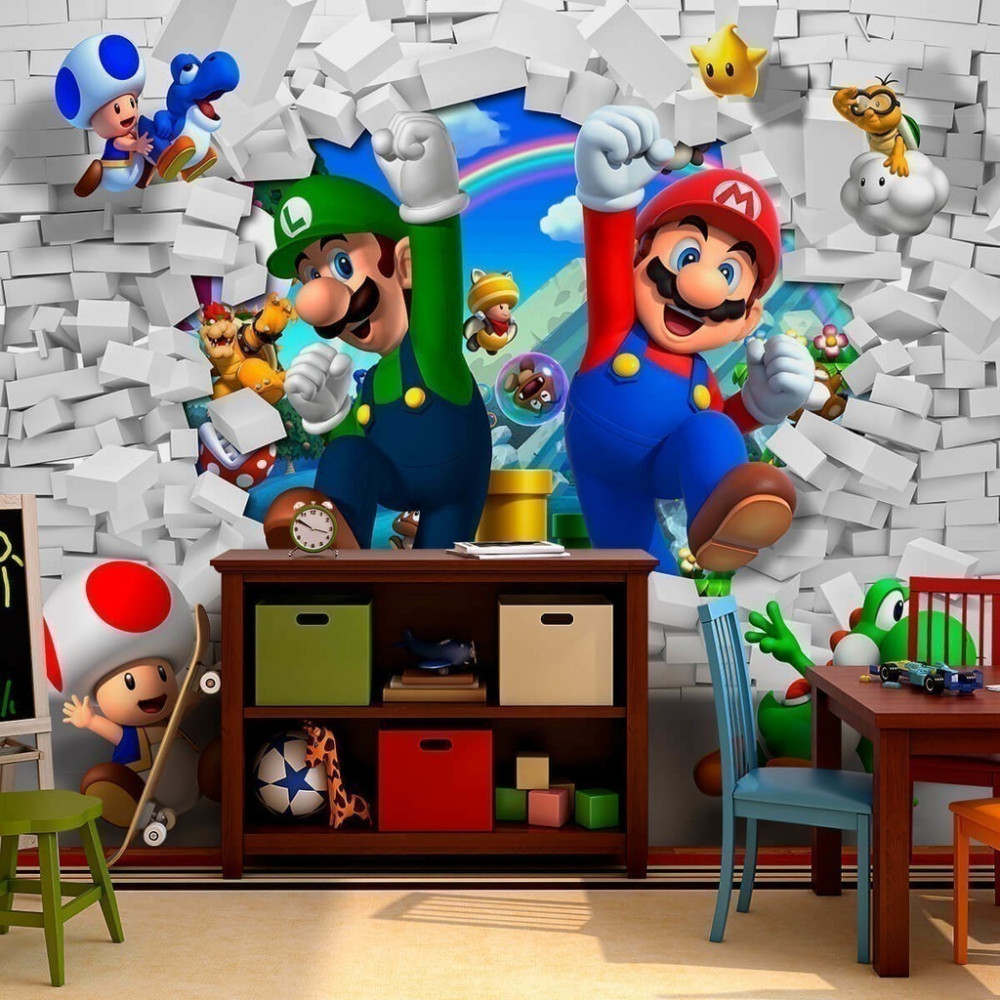 Papel De Parede Personalizado Mario E Luigi Buraco 3D