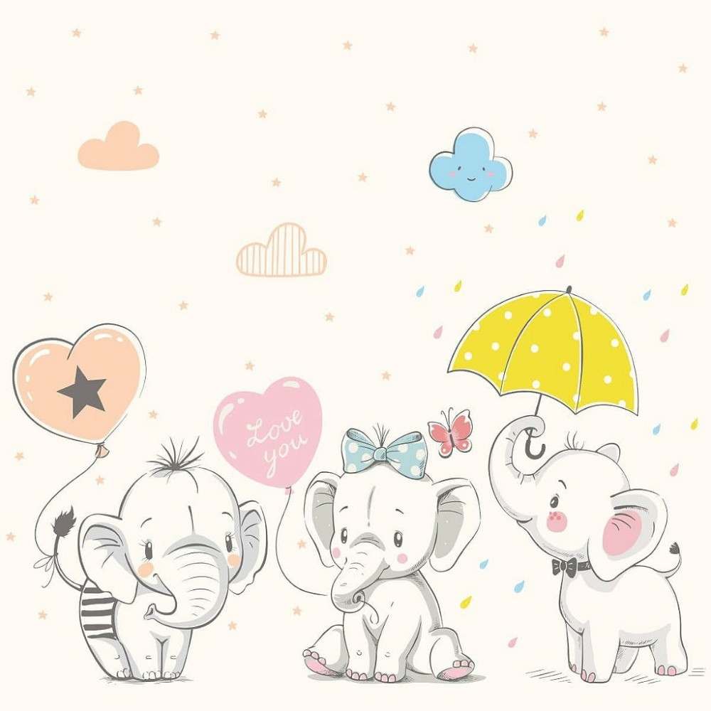 Papel de Parede Personalizado Bebês Elefantes Cute