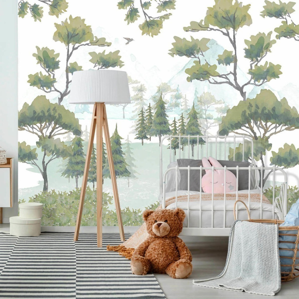 Papel De Parede Personalizado Floresta Com Montanhas