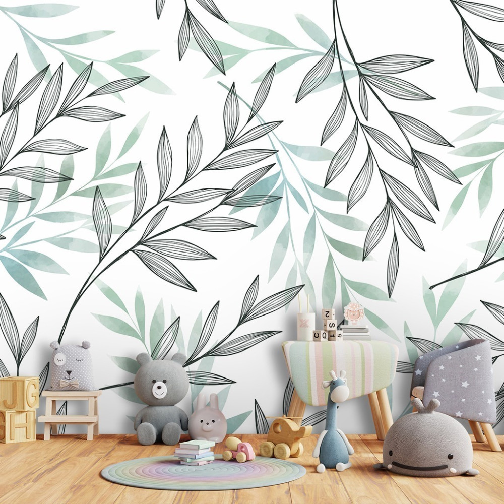 Papel De Parede Personalizado Folhas Aquarela