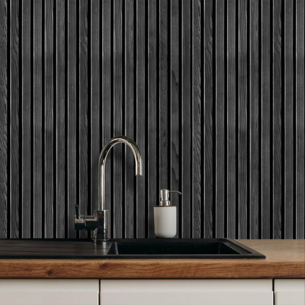 Papel de Parede Madeira Ripada Black