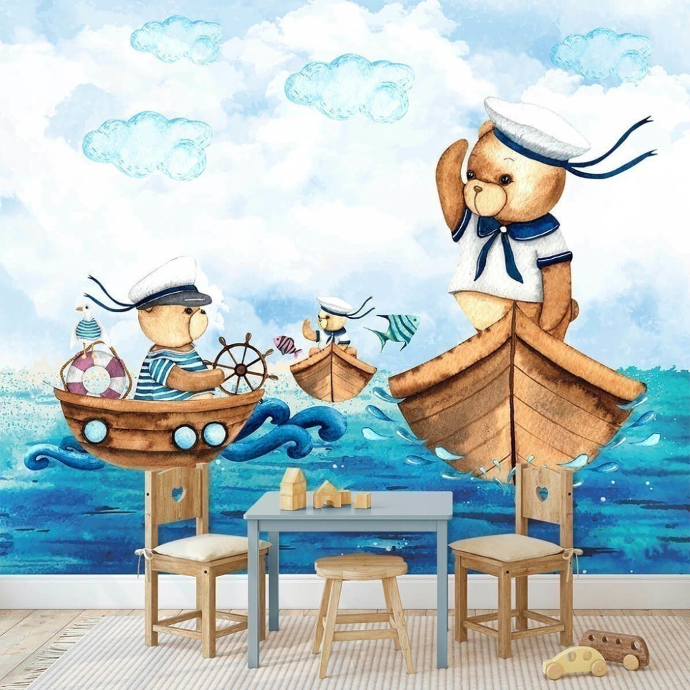 Papel De Parede Personalizado Ursinho Marinheiro Aquarela