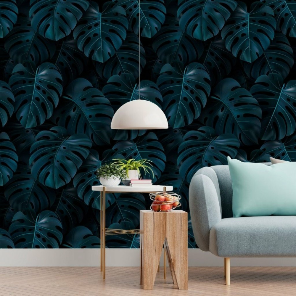 Papel de Parede Personalizado Costela de Adão Azul Marinho