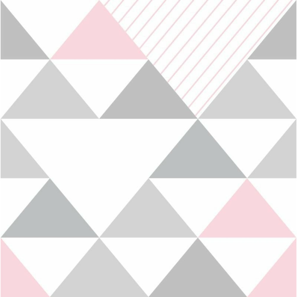 Papel de Parede Geométrico Triângulos Cinza e Rosa