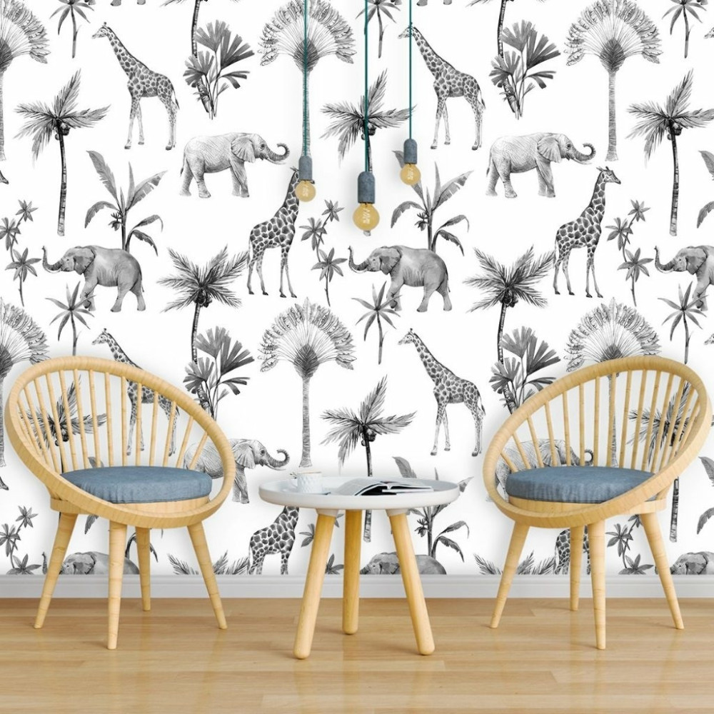 Papel De Parede Personalizado Safári P&B