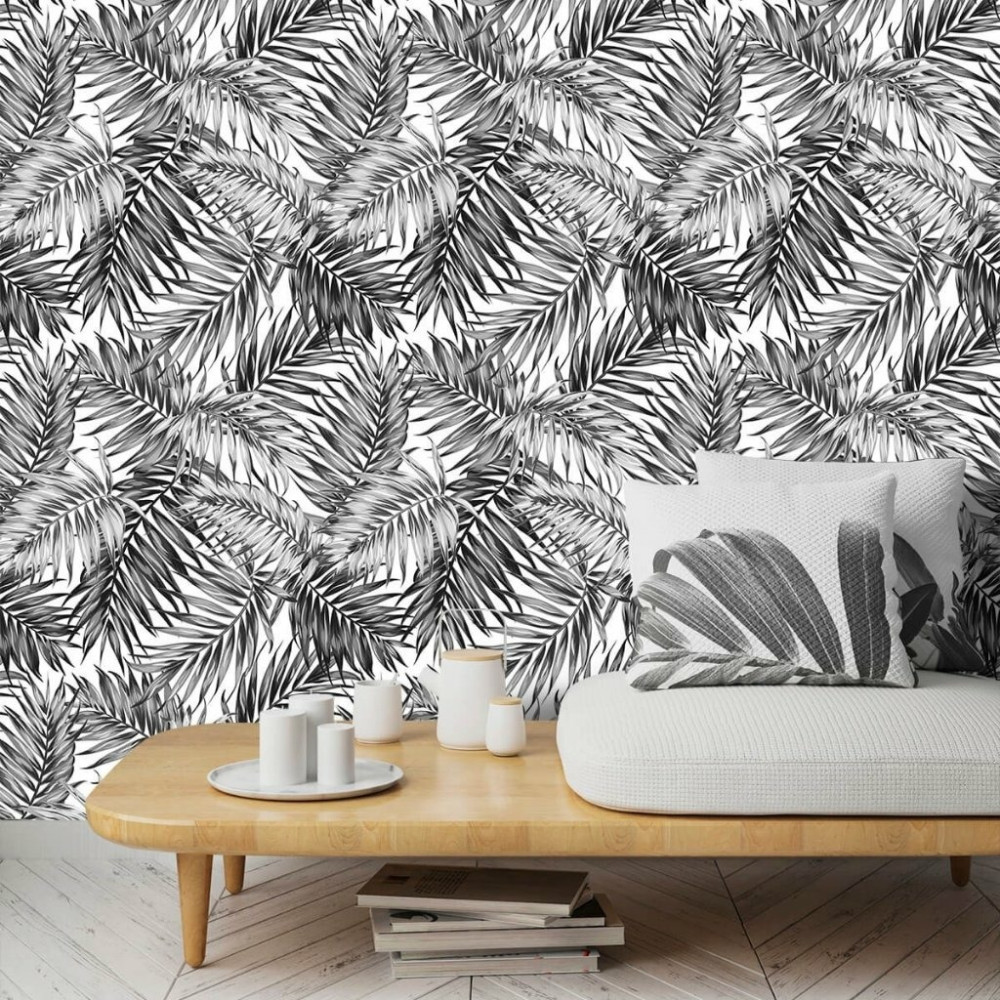 Papel de Parede Personalizado Folhagens P&B