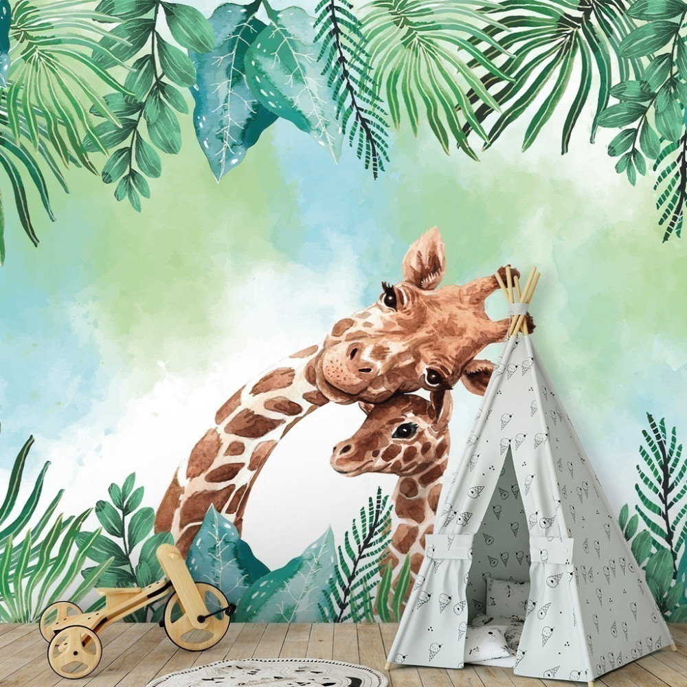 Papel De Parede Personalizado Girafinhas Fofas Em Aquarela