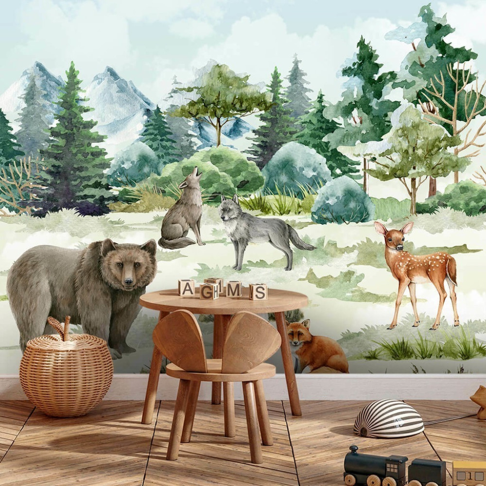 Papel De Parede Personalizado Animais Da Floresta em Aquarela