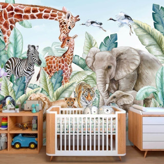 Papel De Parede Personalizado Animais Da Selva Em Aquarela
