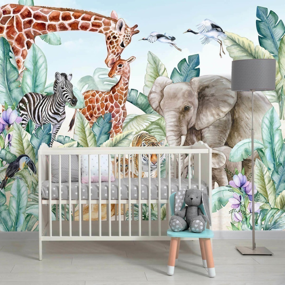 Papel De Parede Personalizado Animais Da Selva Em Aquarela Papel De Parede Personalizado Animais Da Selva Em Aquarela