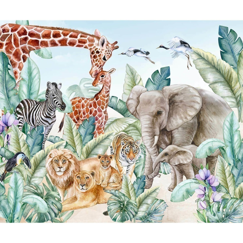 Papel De Parede Personalizado Animais Da Selva Em Aquarela Papel De Parede Personalizado Animais Da Selva Em Aquarela