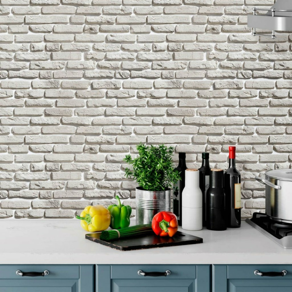 Papel de Parede Tijolinho Branco Rústico Acinzentado