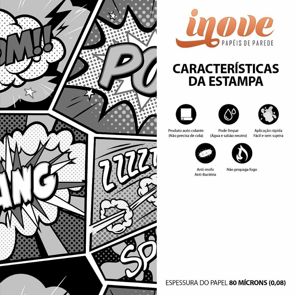 Papel de Parede Teen Gibi Preto e Branco