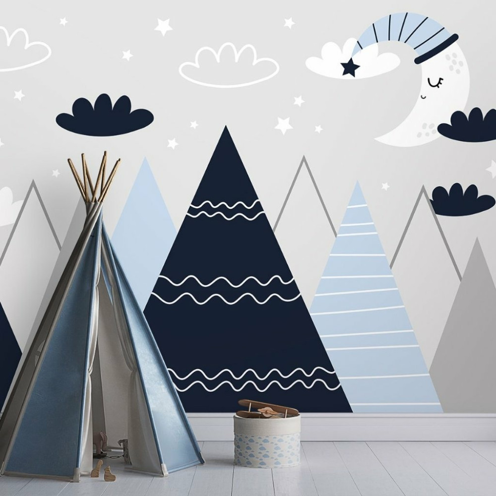 Papel de Parede Personalizado Montanhas Lua-Azul