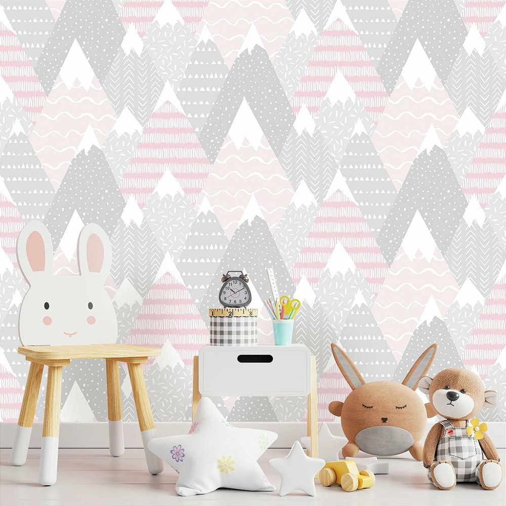 Papel de Parede Montanhas Baby Rosa e Cinza Papel de Parede Montanhas Baby Rosa e Cinza