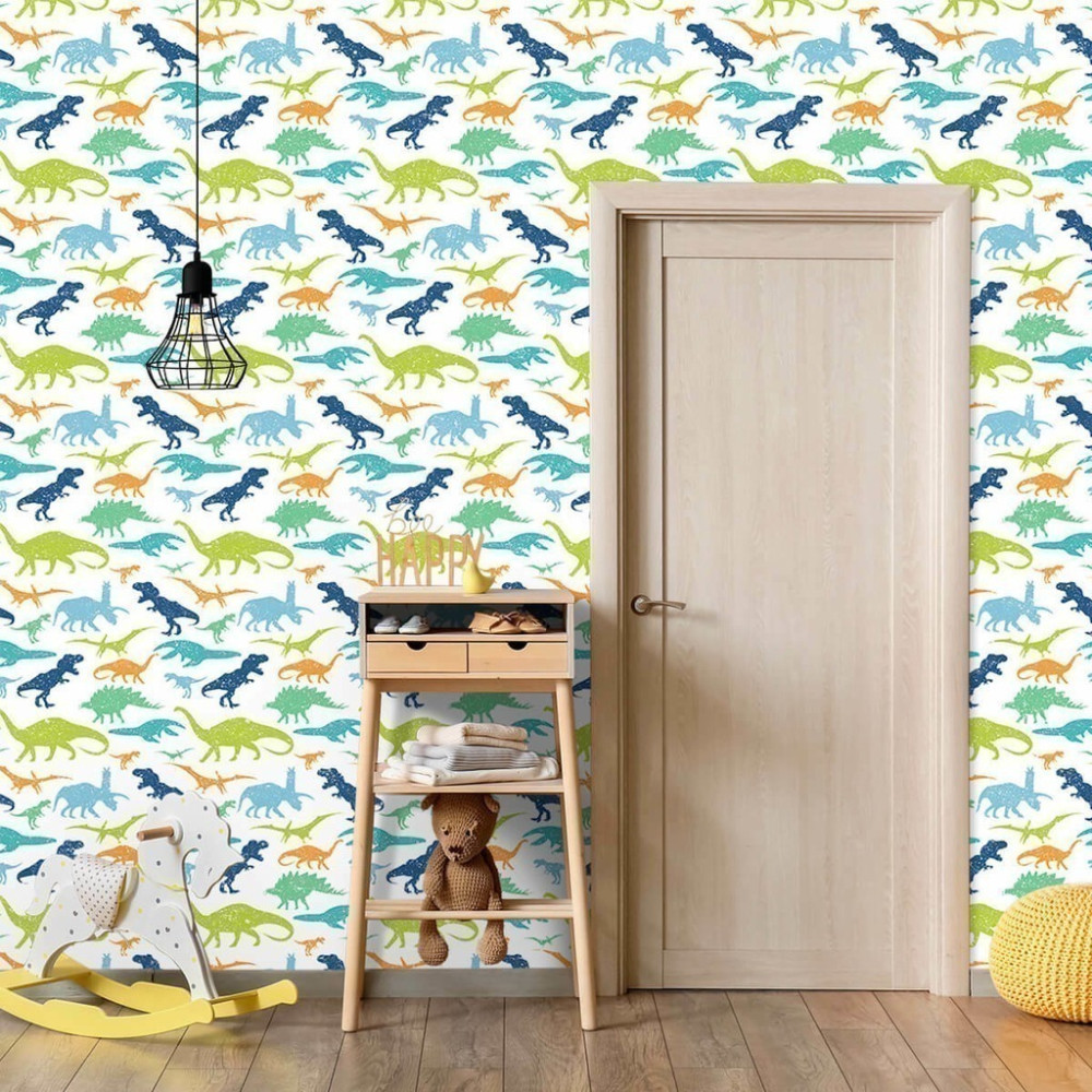 Papel De Parede Personalizado Dinossauros Coloridos Cute