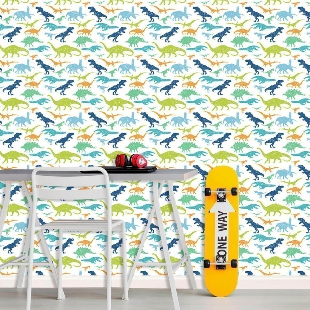 Papel De Parede Personalizado Dinossauros Coloridos Cute